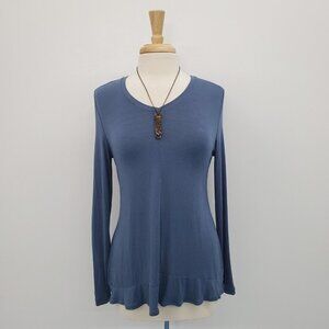 LOGO By Lori Goldstein Womens Blue Long Sleeve Tunic Top Size S V-Neck Casual